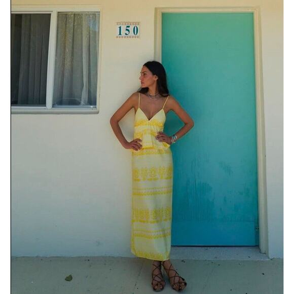 Future Collective Jenny K Lopez Yellow Empire Waist Maxi Dress NWT Sz 17 - Picture 9 of 9